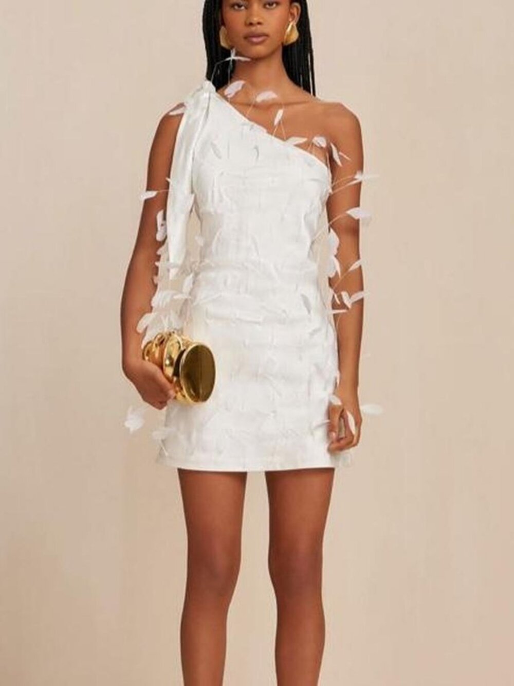Cult Gaia Hayes Embellished Feather Mini Dress White